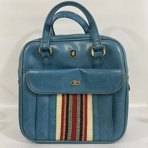 Vintage Retro MCM Vinyl Blue Weekend Duffel Travel Carryon Bag Dove Grandmacore - Picture 1 of 16