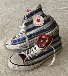 Converse Chuck Taylor All Star Stripes Sequins Red Silver Blue July 4th US 10 /8 - Picture 1 of 18