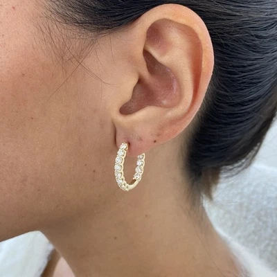 Diamond Hoop Earrings Round 2.33 Ct E-F VS1 Lab Created 14k Yellow Gold - Image 1 of 4