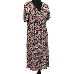 East Large 14/16 Mock Wrap Dress V Neck Short Sleeves Multicoloured - Picture 1 of 12