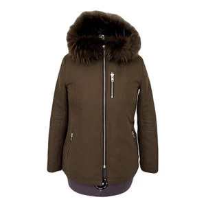 Doma Green Plush Lined Moto Jacket with Fur Trimmed Hood, Size XS - Picture 1 of 8