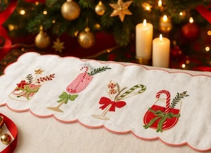 New Rare Envogue Embroidered Christmas Table Runner Cocktail Party 14”x70” - Picture 1 of 13