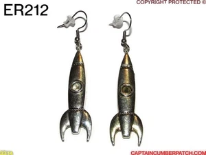 steampunk jewellery earrings silver rocket hypoallergenic stainless steel #ER212 - Picture 1 of 5