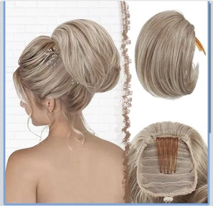 Drawstring Hair Bun Hairpiece Short Ponytail with Comb Clip Bun Honey Blonde (ac - Picture 1 of 6