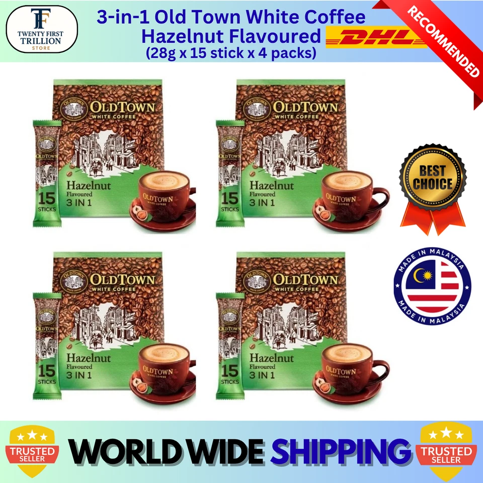 Old Town Instant Premix White Coffee 3in1 Hazelnut 15 Sticks X 40g