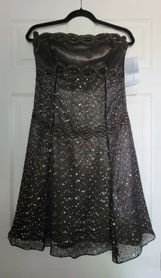 NWT Adrianna Papell Boutique Strapless Beaded Sequin Evening Dress Black 6 Fairy - Image 1 of 4