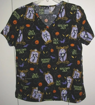 Black Scrubs Top Size M Disney The Nightmare Before Christmas Jack-O-Lanterns eu - Image 1 of 4