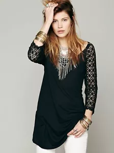 Nueva Túnica Camisa Free People Lantch Hitter Talla XS Transparente Encaje Mangas de Crochet - Imagen 1 de 5