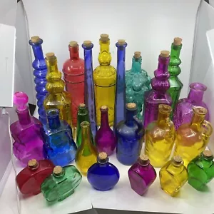 Lot Of 24 Colorful Vintage Apothecary/ Decorative Bottles - Picture 1 of 24