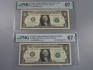 2 CU Crisp Consec 2Digit Low Serial # $1 FRN 2017 Notes PMGGem67EPQ Fr#3003-B NY - Picture 1 of 20