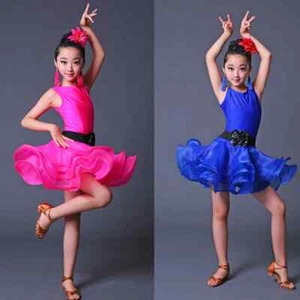 Girls Professional Latin Dancing Dress Kids Dance Wear Outfits Wear Costumes - Picture 1 of 19