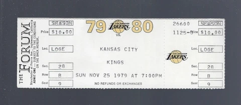 MAGIC JOHNSON ROOKIE - 1979 NBA KINGS @ LOS ANGELES LAKERS FULL TICKET - NOV 25 Cover