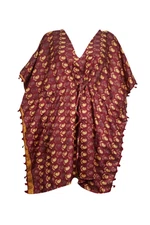 Boho Hippie Summer Caftan Maroon Printed Beach Bikini Coverup Tunic Kaftan S/M/L