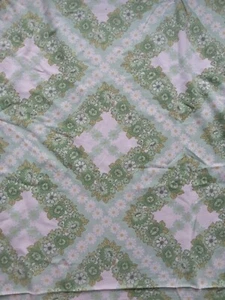 Vintage Retro 1960-70s Green Floral Bed Flat Sheet Cotton Material Double Kitsch - Picture 1 of 12