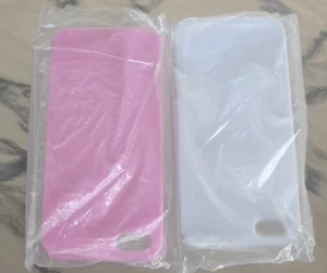 TWO APPLE 4 4S CELL PHONE HARD PLASTIC COVERS PINK AND WHITE NEW  - Picture 1 of 1