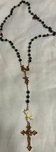 COLLANA ROSARIO DI GERUSALEMME BEATA CATTOLICA VERDE SCURO PLACCATA ORO CROCE - Foto 1 di 2