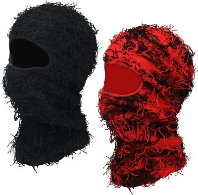 2PC Distressed Balaclava Mask Shiesty Yeat Turban Airsoft Knitted Fuzzy Ski Mask