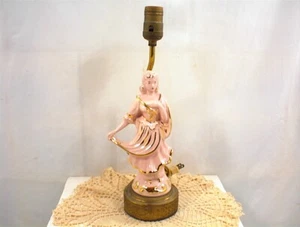 MORTON MOULD BROOKLYN NY PORCELAIN VICTORIAN WOMEN TABLE LAMP METAL BASE PINK - Picture 1 of 8
