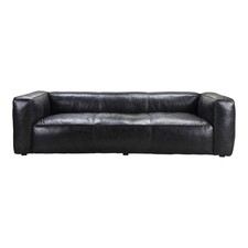 96.5" W Sofa Charcoal Finished Top Grain Leather Hardwood Framework Modern