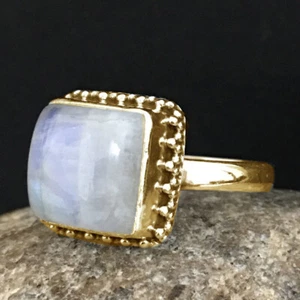 925 Plata de Ley Piedra Luna Gema Oro Rosa / Chapado en Oro Alianza GRS-1270 - Imagen 1 de 6