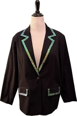 Quacker Factory Blazer Jacket Plus Size 1X Black Sequin Trim One Button - Image 1 of 4