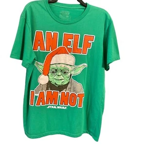 Star Wars Yoda An Elf I Am Not Men's Large Green T-shirt Short Sleeve Crew Neck  - Picture 1 of 2