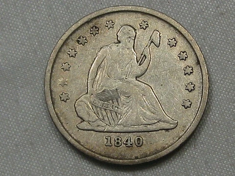 1840-o Seated LIBERTY Quarter No Drapery Briggs 2-B Variety.  #13 Cover