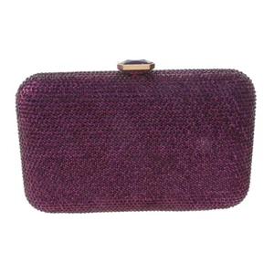 Gold Tone Fashion Satin Rhinestone Clutch Evening Bag TLX188-PUR - Picture 1 of 3