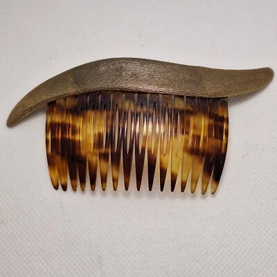 Винтажная расческа для волос RIVIERA FRANCE Gold Wavy Top черепаховый панцирь целлулоид 16 зубов - Изображение 1 из 4