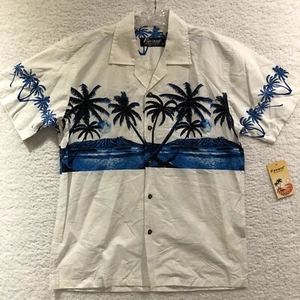 Favant Hawaiian Classic Shirt Islands and Palm Tree and Tiki White Size Medium - Picture 1 of 13