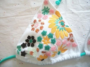 VICTORIA'S SECRET MULTI COLOR FLOWERS BEADED TRIANGLE BIKINI TOP FLORAL NWT - Picture 1 of 3