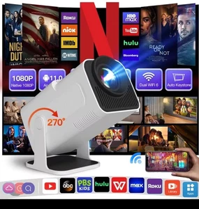 Smart Projector Native 1080P Support 4K, 390 ANSI HDBrightness, Android 11 - Picture 1 of 7