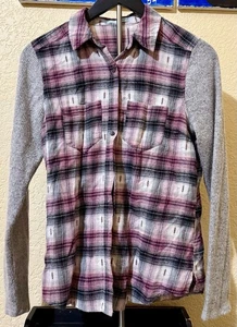 Maurices Damen Top Gr. Small lila grau kariert Kragen Knopfleiste Strickärmel - Bild 1 von 6