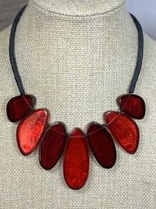 CULTURE MIX Shell Inlaid Red Resin Statement Collar Necklace Sun Ray Design 128 - Picture 1 of 16