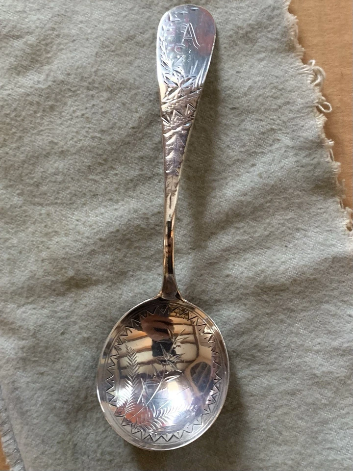 Antiguo W.P. Cuchara de bayas de plata esterlina Jones Newburyport 1847-1857 16,2 gramos Foto 1 de 4