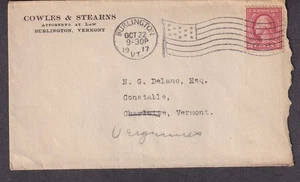 1917 cover Cowles & Stearns attorney Burlington Vermont to N G Delano Vergennes - Picture 1 of 1