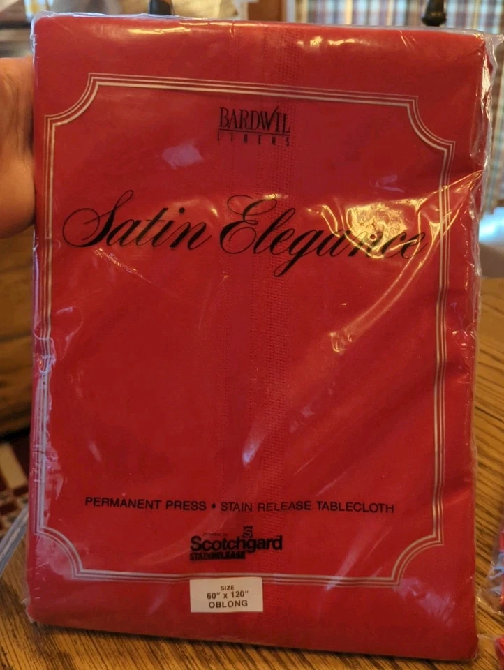 New Bardwil Linens Red Oblong Tablecloth 60 x 120” & 8 Matching Dinner Napkins - Image 1 of 4