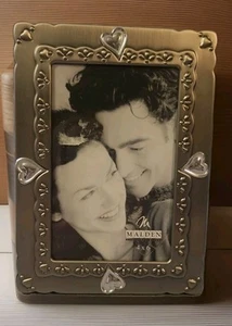Malden Pewter Picture Frame 4x6 photo size Hearts Around Edge Wedding Core - Picture 1 of 6