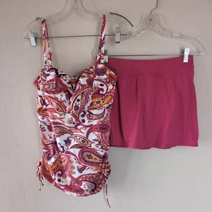 Lands End 2pc Paisley Print Tankini Swimsuit Set Size 10/12 Skirt Top Bottoms - Picture 1 of 12