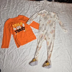 lot Carters Turkey Thanksgiving Pajama 24 Months One Piece sleeper 2t halloween - Picture 1 of 7