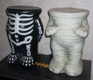 Vintage Halloween Skelett und Mumie Kürbis Ständer Blasformen Deko - Bild 1 von 2