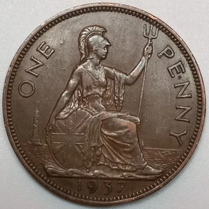 1937 UK Great Britain 1 Penny (Lot#1) - Picture 1 of 2