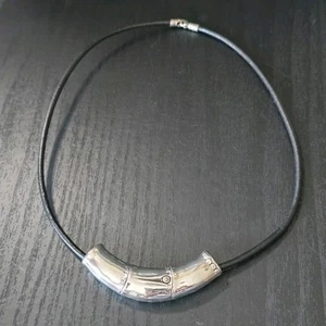 John Hardy Sterling Silver Bamboo Slide Pendant 2 3/8" Wide on 18" Leather Cord - Picture 1 of 9