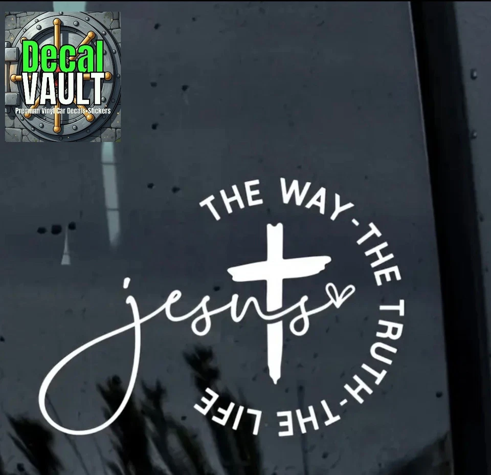 Jesus The Way Christian Car Decal | Stylized Cross & Faith Vinyl Sticker - Image 1 of 1