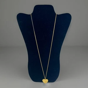 Collana con ciondolo cuore tono oro foglia floreale amore goffrato 28” catena corda intrecciata - Foto 1 di 7