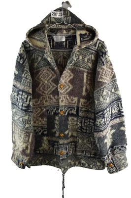 ECUATORIAN HANDKNITS Gris Azteca Sudadera con Capucha Pecho Talla 46" Hombre Chaqueta De Colección Hippie Foto 1 de 4