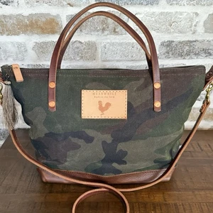 Meanwhile Back On The Farm Women's Canvas Waxed Day Tote Bag CAMO - Picture 1 of 11