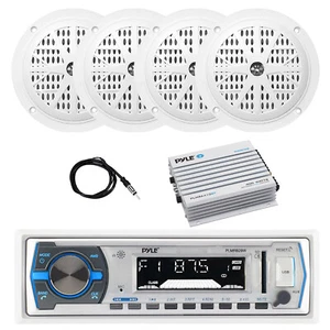 Pyle In-Dash Marine Receiver, 4x 4'' 100W Speakers, Bluetooth Amplifier, Antenna - Picture 1 of 6