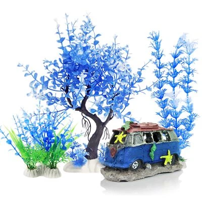 4 PIEZAS Pecera Acuario Decoraciones Plantas de Plástico con Resina Cueva Roca para F... Foto 1 de 4