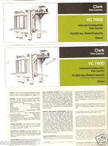 Fork Lift Truck Brochure - Clark - VC 700D 760D Van Carrier c1974 2 item (LT188) - Picture 1 of 1
